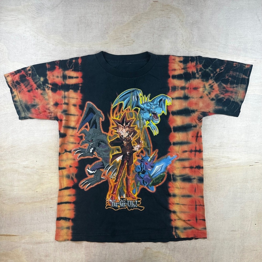 Vintage Yu-Gi-Oh Graphic T-Shirt Tie Dye Orange Black Yami Yugi Anime Tee Fair